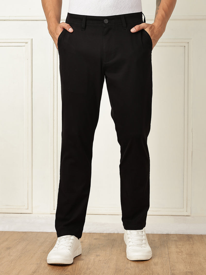 Thomas Scott Men Black Mid-Rise Straight Fit Solid Woven Chinos Trouser