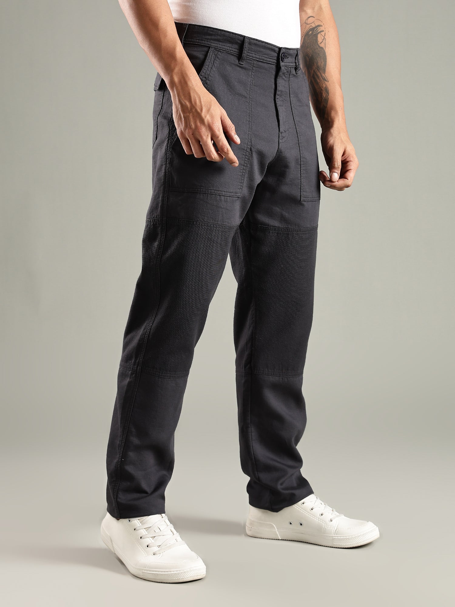 Thomas Scott Men Dark Grey Mid-Rise Relaxed Fit Woven Trouser