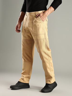 Thomas Scott Men Fawn Mid-Rise Relaxed Fit Woven Trouser
