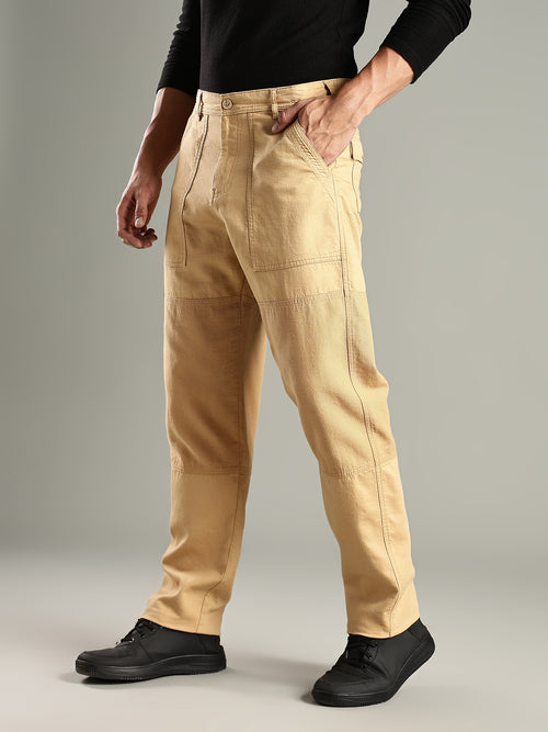 Thomas Scott Men Fawn Mid-Rise Relaxed Fit Woven Trouser