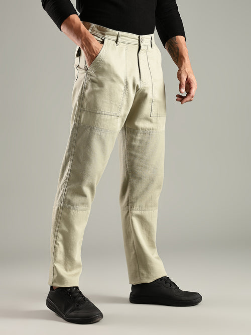 Thomas Scott Men Olive Mid-Rise Relaxed Fit Woven Trouser
