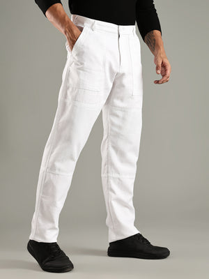 Thomas Scott Men White Mid-Rise Relaxed Fit Woven Trouser