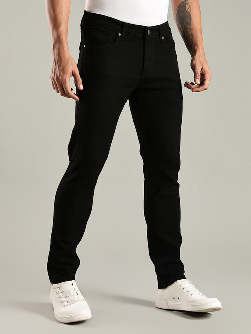 Thomas Scott Men Black Mid-Rise Slim Fit No Fade Stretchable Jeans