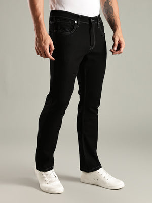 Black Mid-Rise Straight Fit Stretchable Jeans For Men