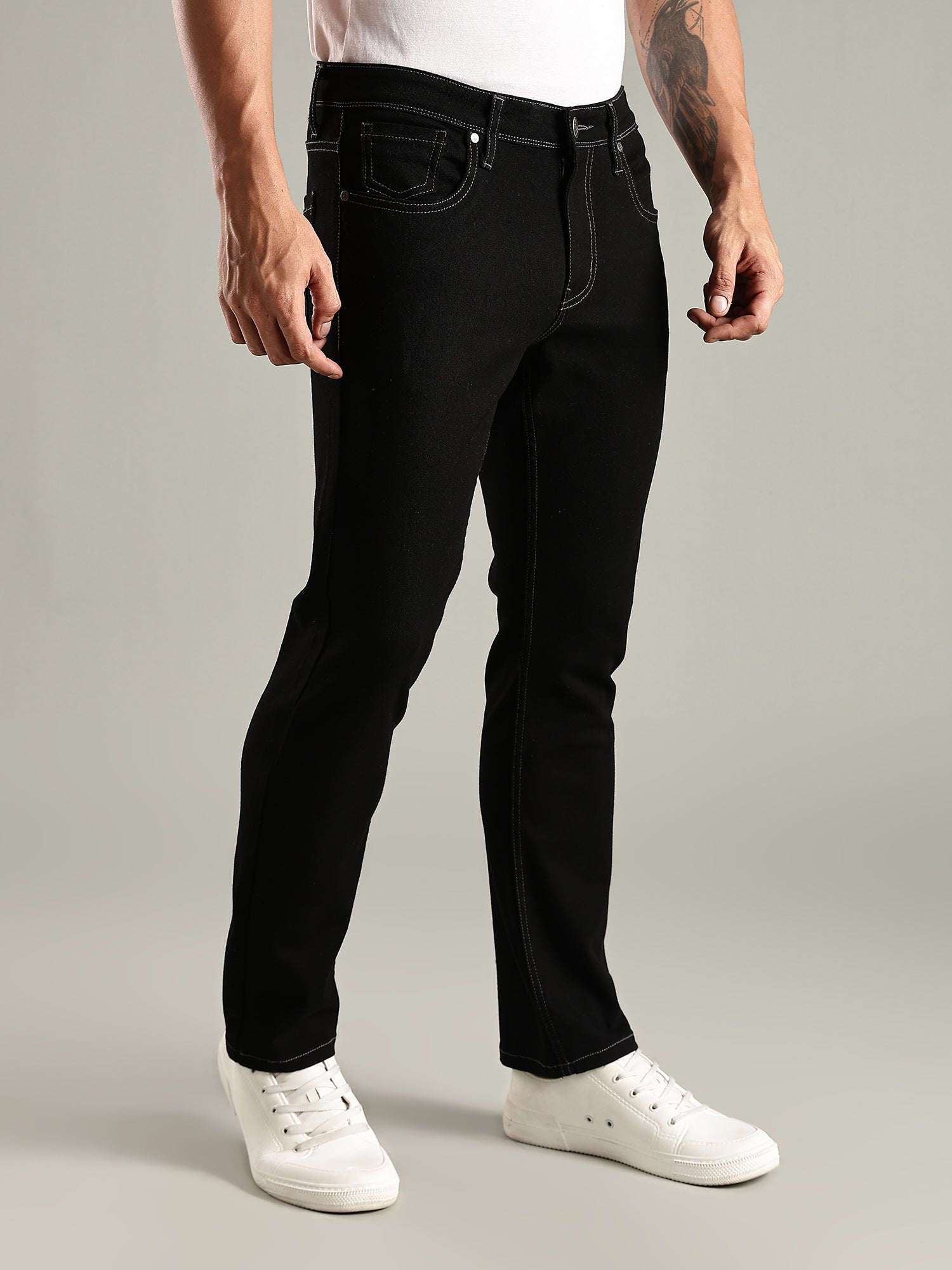 Thomas Scott Men Black Mid-Rise Straight Fit Stretchable Jeans