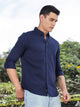 Thomas Scott Men Navy Slim Fit Long Sleeves Button-Down Collar Seersucker Shirt