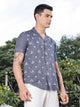 Thomas Scott Men Navy Regular Fit Short Sleeves Cuban Collar Embroidered Crop Shirt