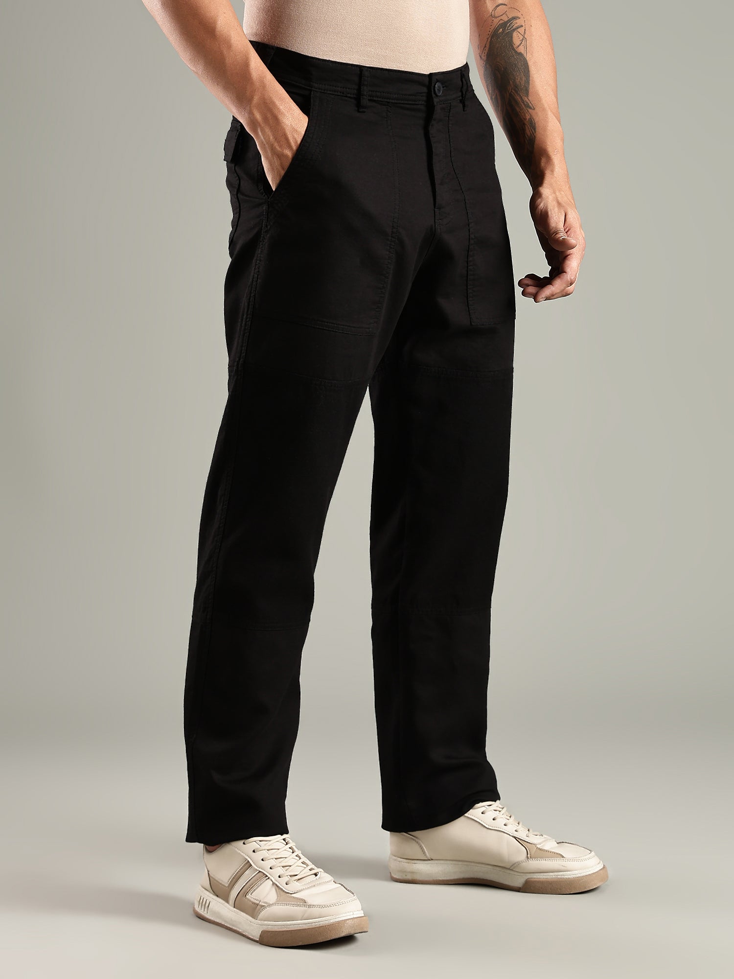Thomas Scott Men Black Mid-Rise Relaxed Fit Woven Trouser