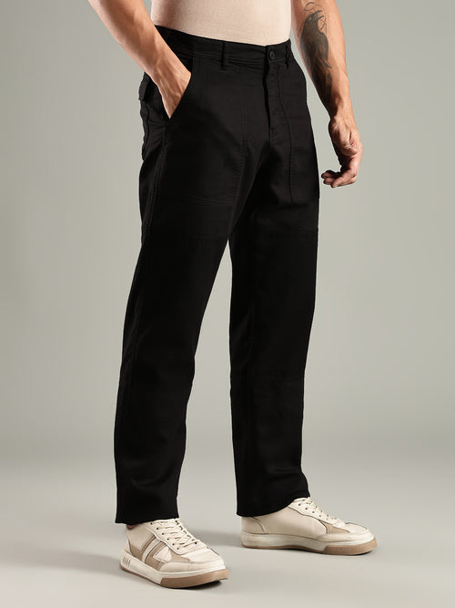 Thomas Scott Men Black Mid-Rise Relaxed Fit Woven Trouser
