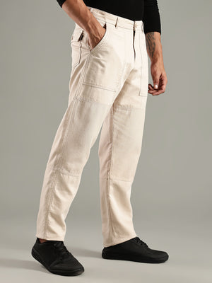 Thomas Scott Men Cream Mid-Rise Relaxed Fit Woven Trouser