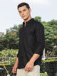 Thomas Scott Men Black Slim Fit Long Sleeves Spread Collar Linen Casual Shirt