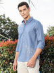 Thomas Scott Men Medium Blue Regular Fit Long Sleeves Spread Collar Oxford Embroidered Shirt