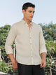 Thomas Scott Men Natural Slim Fit Long Sleeves Button-Down Collar Lyocel Linen Casual Shirt