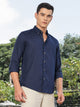 Thomas Scott Men Navy Slim Fit Long Sleeves Button-Down Collar Lyocel Linen Casual Shirt