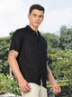 Thomas Scott Men Black Short Sleeves Oversized Cotton Linen Casual Shirt