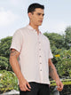 Thomas Scott Men Pink Short Sleeves Oversized Cotton Linen Casual Shirt