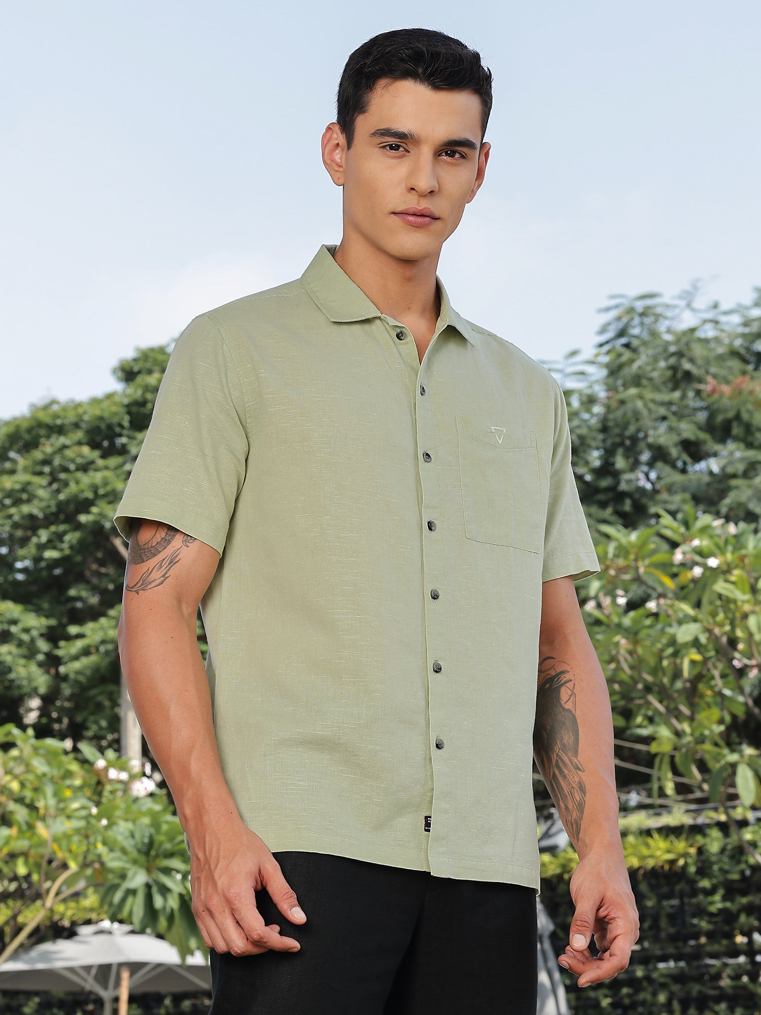 Thomas Scott Men Pista Short Sleeves Oversized Cotton Linen Casual Shirt