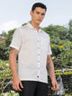 Thomas Scott Men White Short Sleeves Oversized Cotton Linen Casual Shirt
