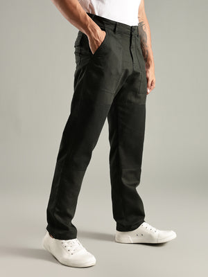 Thomas Scott Men Dark Green Mid-Rise Relaxed Fit Woven Trouser
