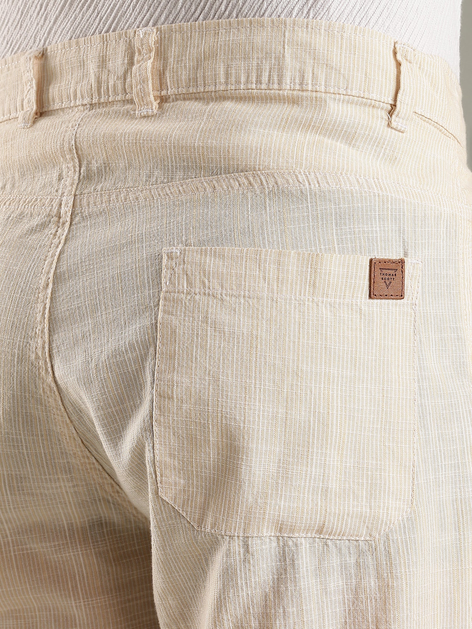 Thomas Scott Men Beige Straight Fit Mid-Rise Sriped Linen Trouser