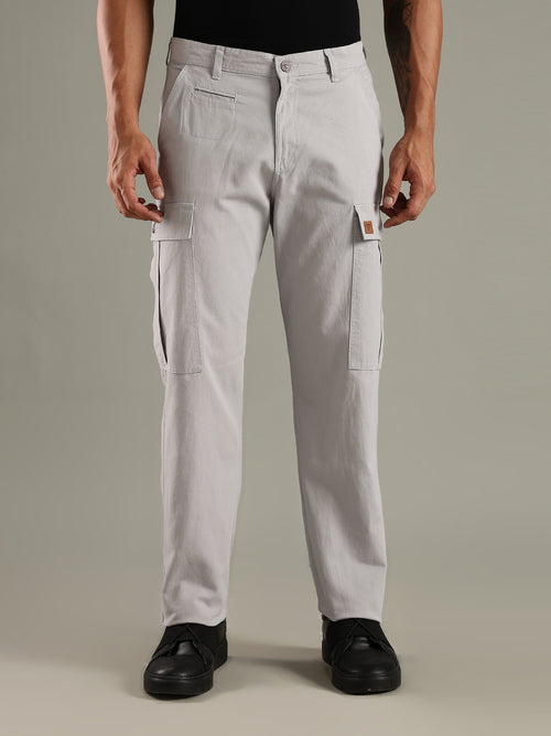 Thomas Scott Men LightGrey Mid-Rise Straight Fit Woven Cargo Trouser
