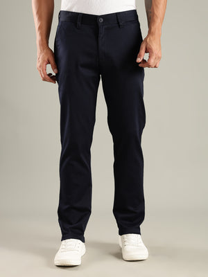 Thomas Scott Men Navy Straight Fit Mid-Rise Solid Chinos Trouser