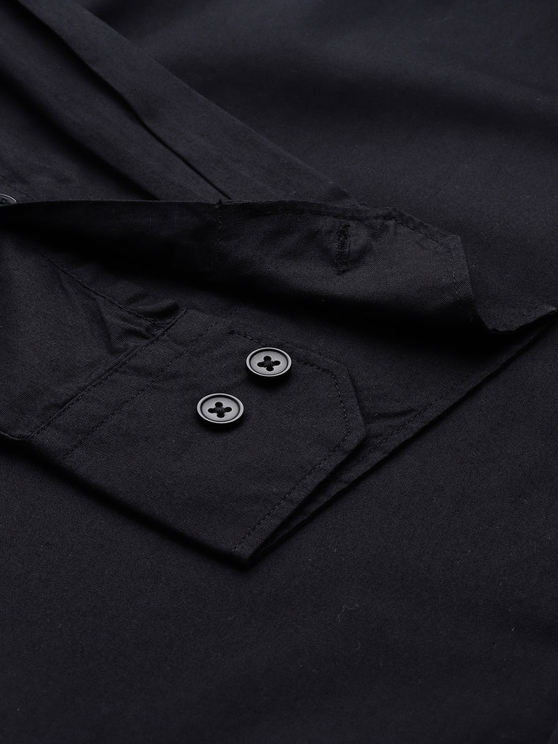 Thomas Scott Men Black Plus Size Regular Fit Long Sleeves Spread Collar Casual Shirt