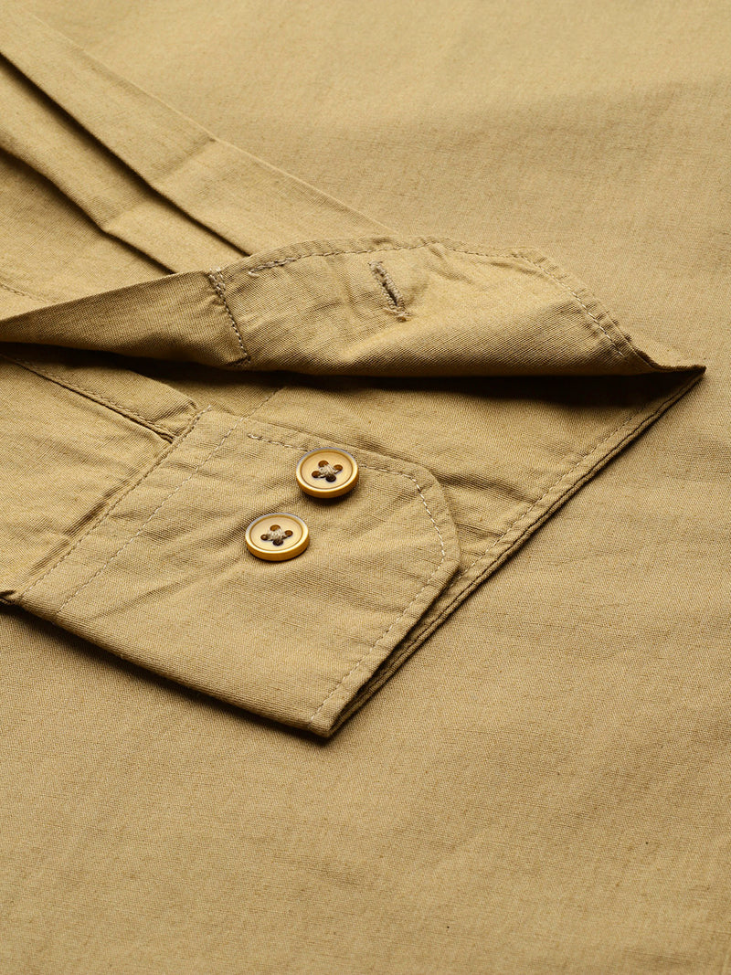 Thomas Scott Men Khaki Plus Size Regular Fit Long Sleeves Spread Collar Casual Shirt