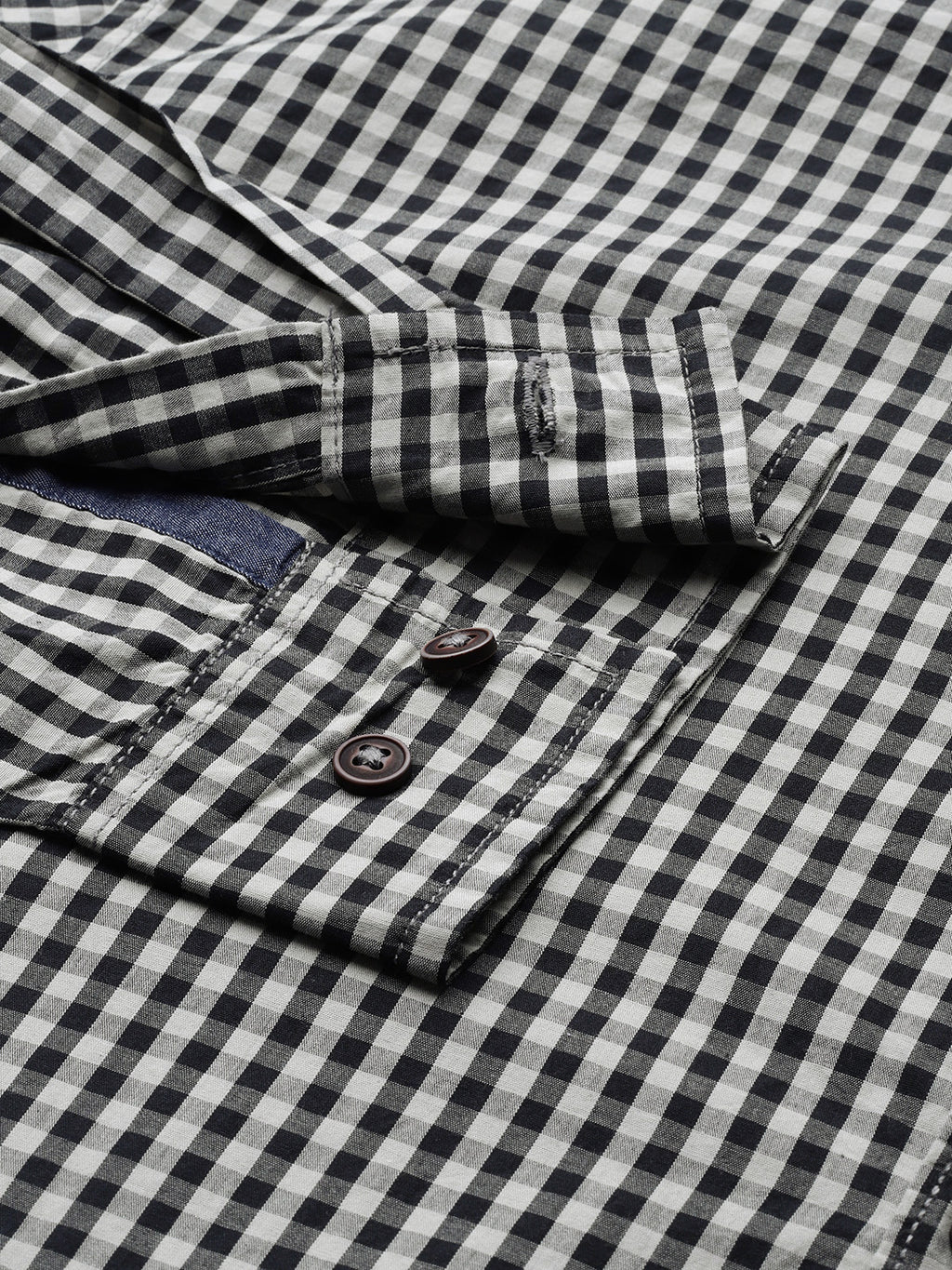 Thomas Scott Men Black Plus Size Regular Fit Long Sleeves Gingham Checks Woven Casual Shirt