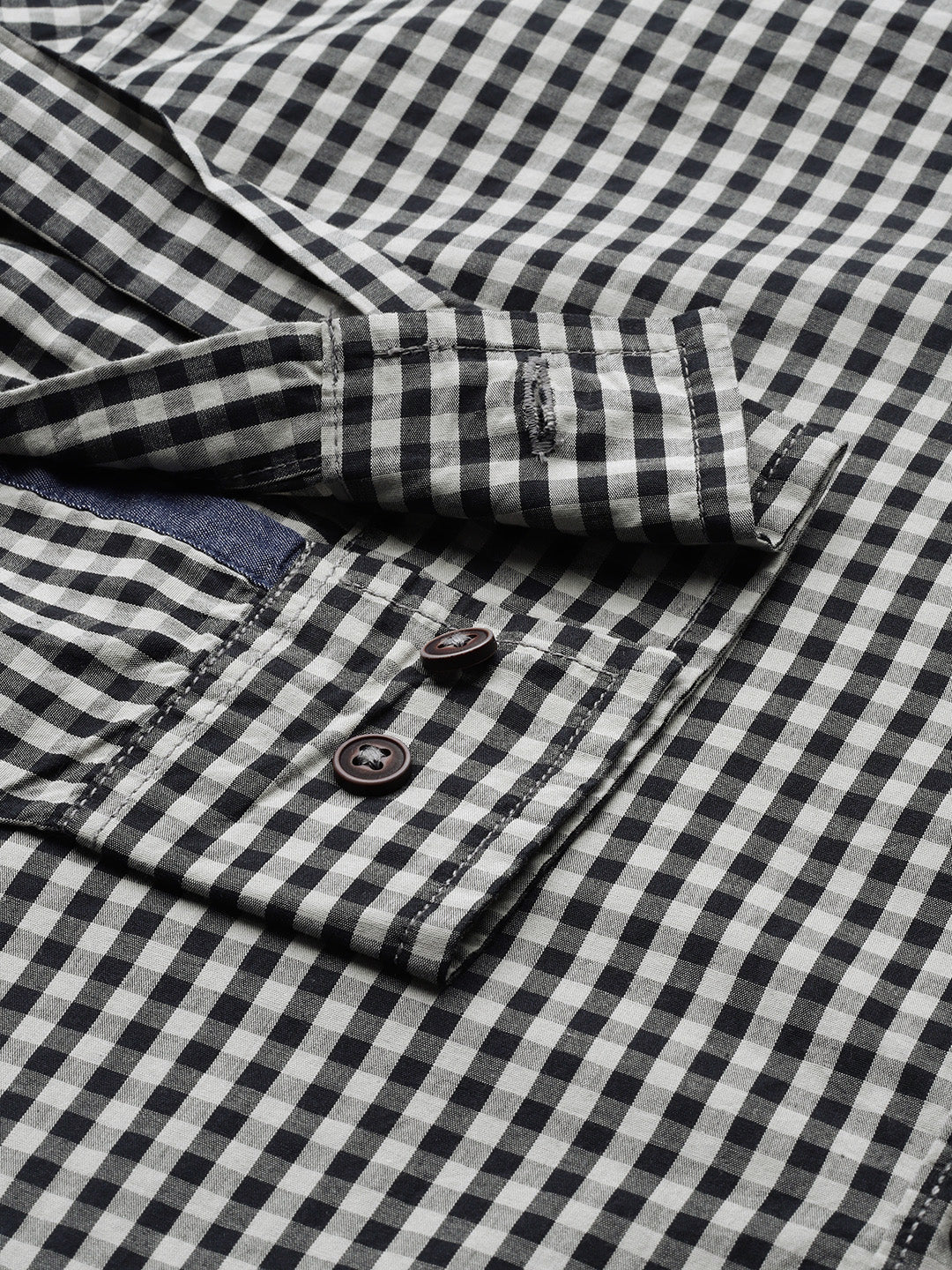 Thomas Scott Men Black Plus Size Regular Fit Long Sleeves Gingham Checks Woven Casual Shirt