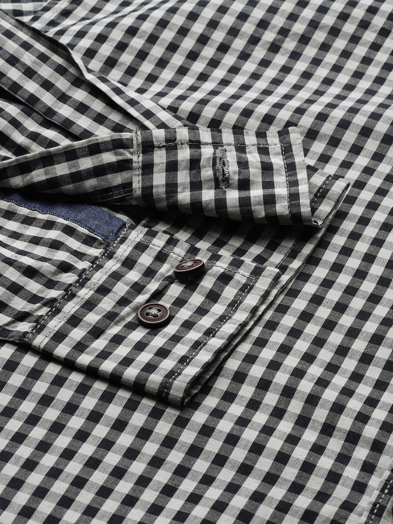 Thomas Scott Men Black Plus Size Regular Fit Long Sleeves Gingham Checks Woven Casual Shirt