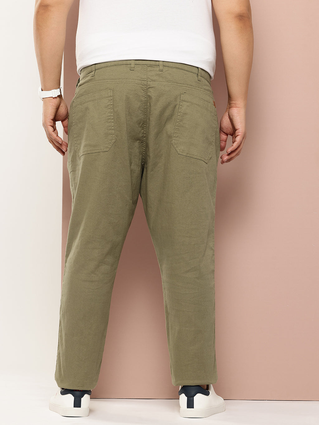 Thomas Scott Men Olive Plus Size Straight Fit Woven Chinos Trouser