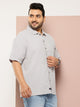 Thomas Scott Men Grey Plus Size Regular Fit Short Sleeves Cotton Seersucker Shirt