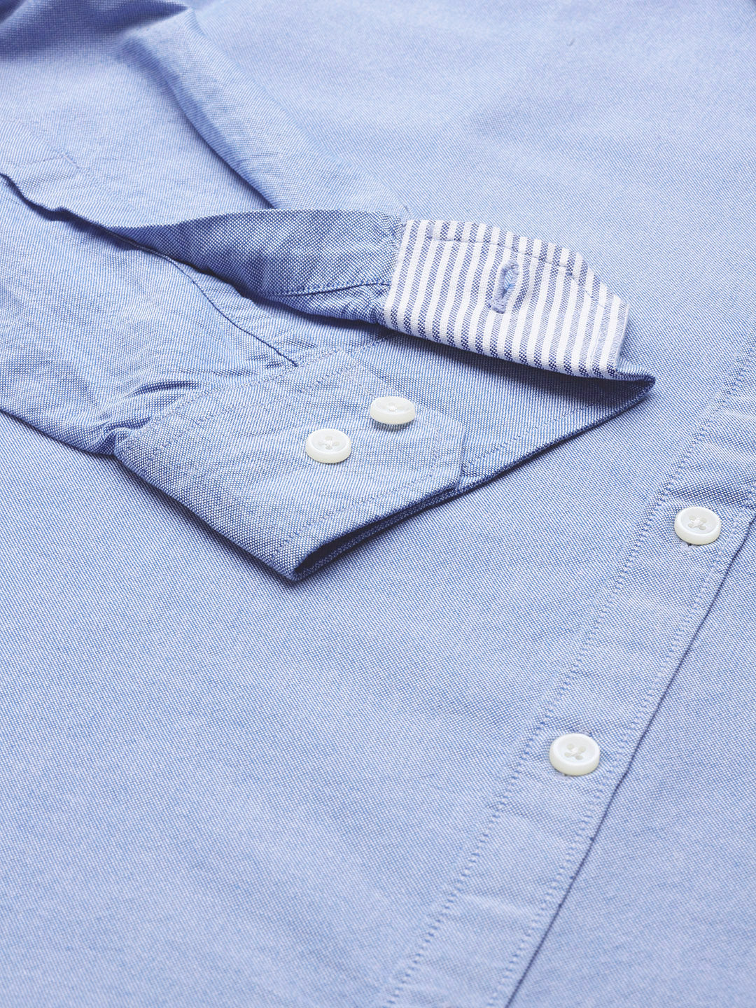 Thomas Scott Men Blue Plus Size Regular Fit Long Sleeves Button-Down Collar Cotton Casual Shirt