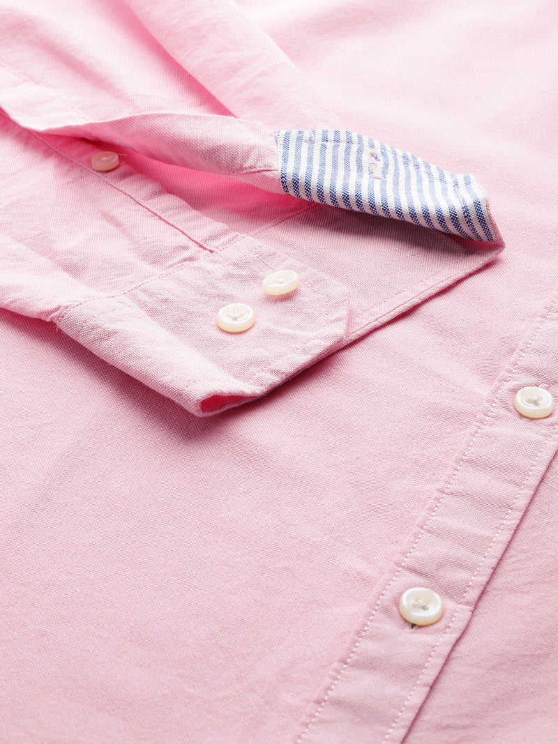 Thomas Scott Men Pink Plus Size Regular Fit Long Sleeves Button-Down Collar Cotton Casual Shirt