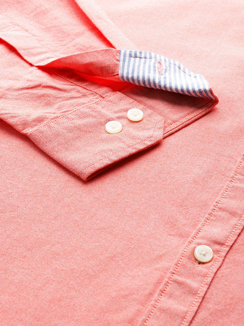 Thomas Scott Men Red Plus Size Regular Fit Long Sleeves Button-Down Collar Cotton Casual Shirt