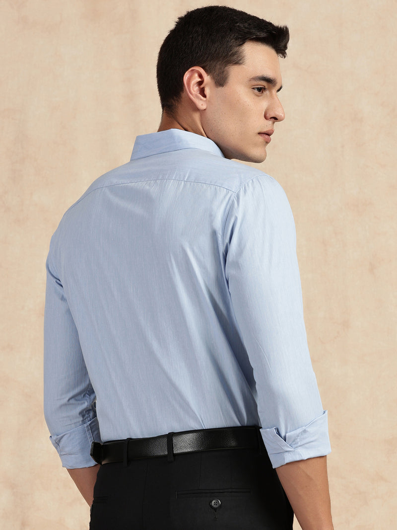 Thomas Scott Men Light Blue Slim Fit Long Sleeves Button-Down Collar Solid Filafil Formal Shirt