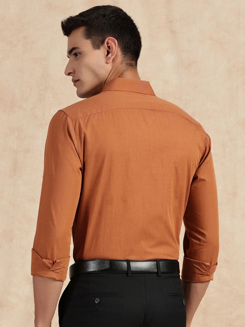 Thomas Scott Men Orange Slim Fit Long Sleeves Button-Down Collar Solid Filafil Formal Shirt