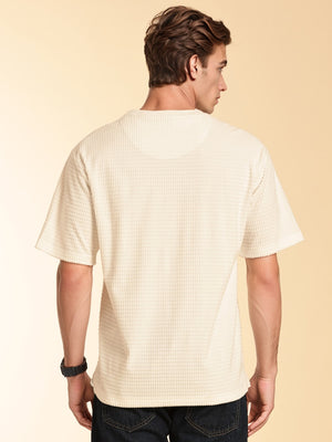 Thomas Scott Men White Towel Terry Oversized Short Sleeves Round Neck Solid Knitted Tshirt