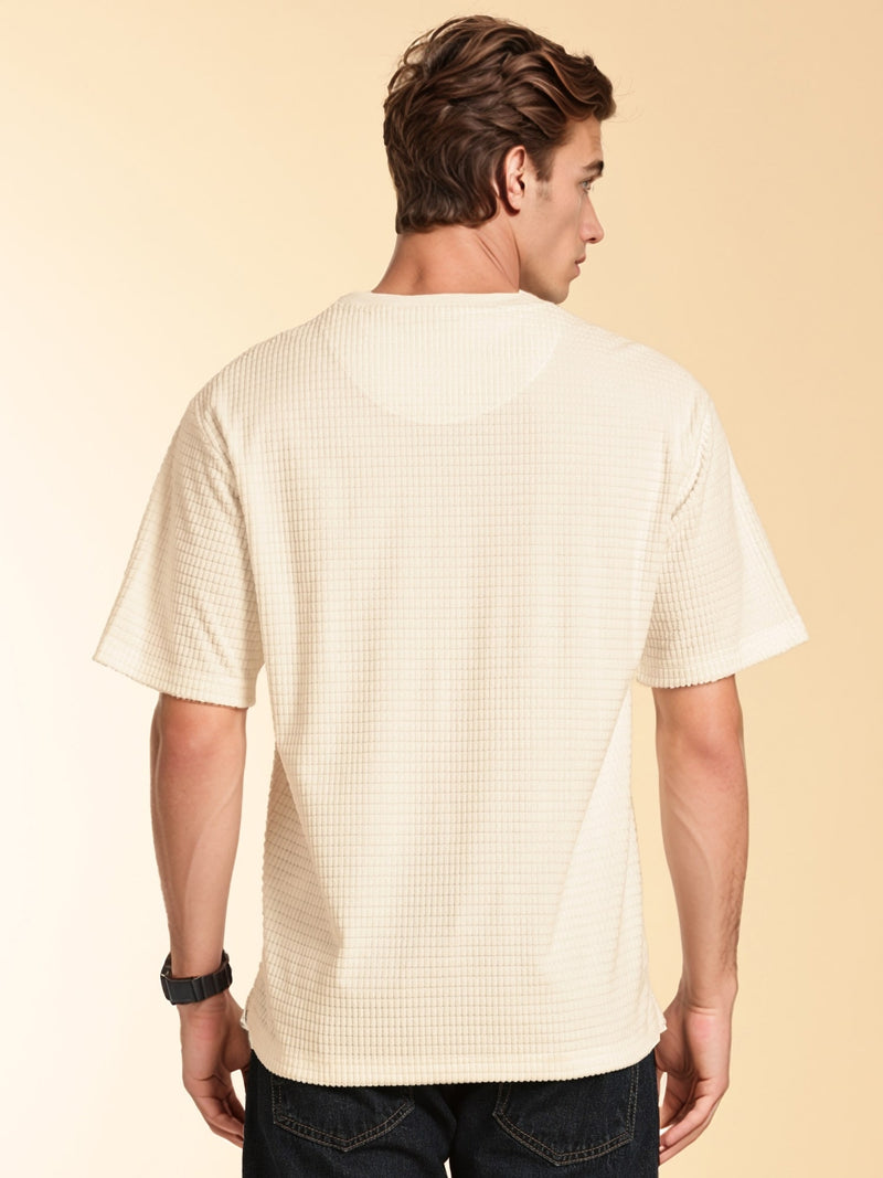 Thomas Scott Men White Towel Terry Oversized Short Sleeves Round Neck Solid Knitted Tshirt