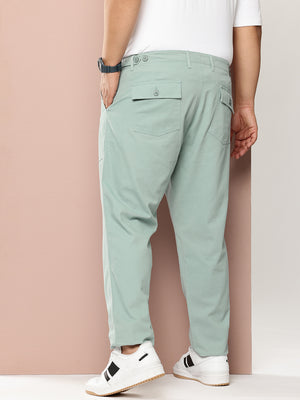 Blue Plus Size Smart Easy Wash Regular Fit Mid-Rise Solid Woven Trouser For Men