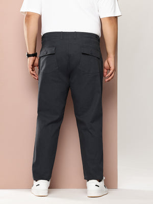 Dark Grey Plus Size Smart Easy Wash Regular Fit Mid-Rise Solid Woven Trouser For Men