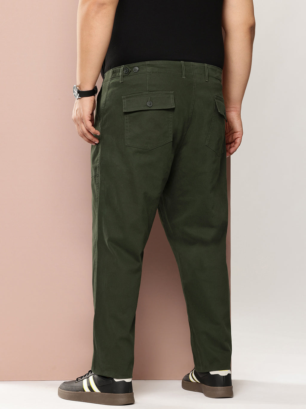 Thomas Scott Men Green Plus Size Smart Easy Wash Regular Fit Mid-Rise Solid Woven Trouser