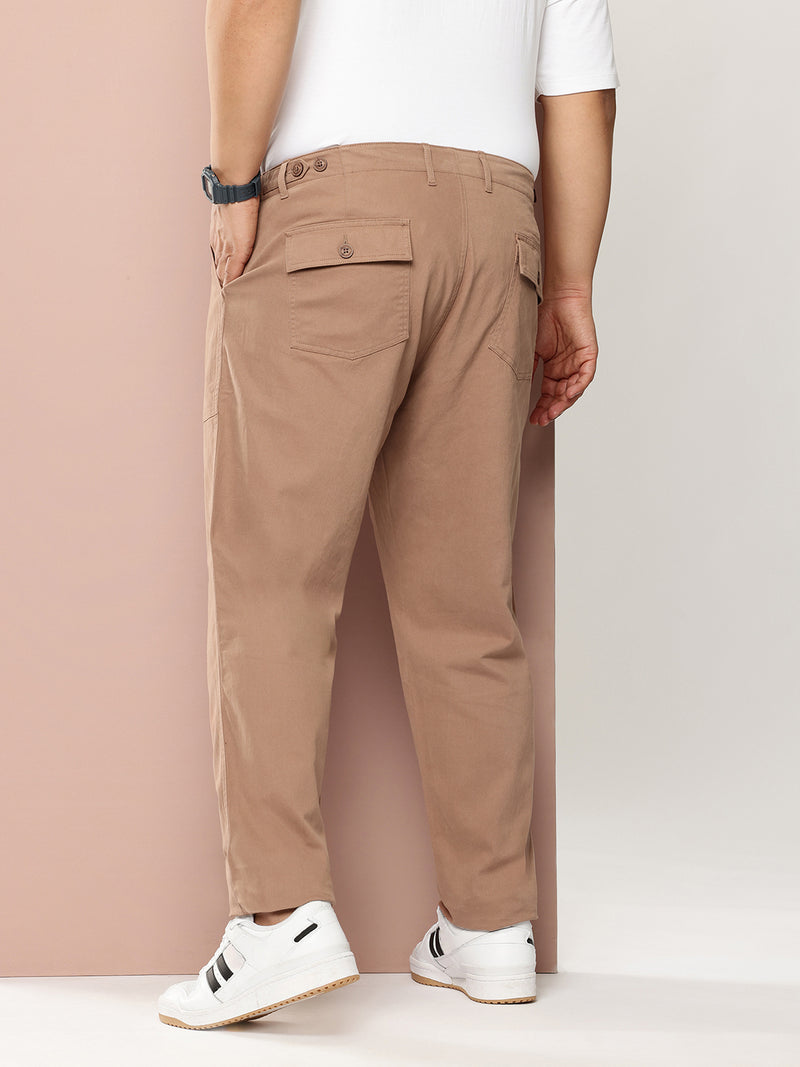 Thomas Scott Men Tan Plus Size Smart Easy Wash Regular Fit Mid-Rise Solid Woven Trouser