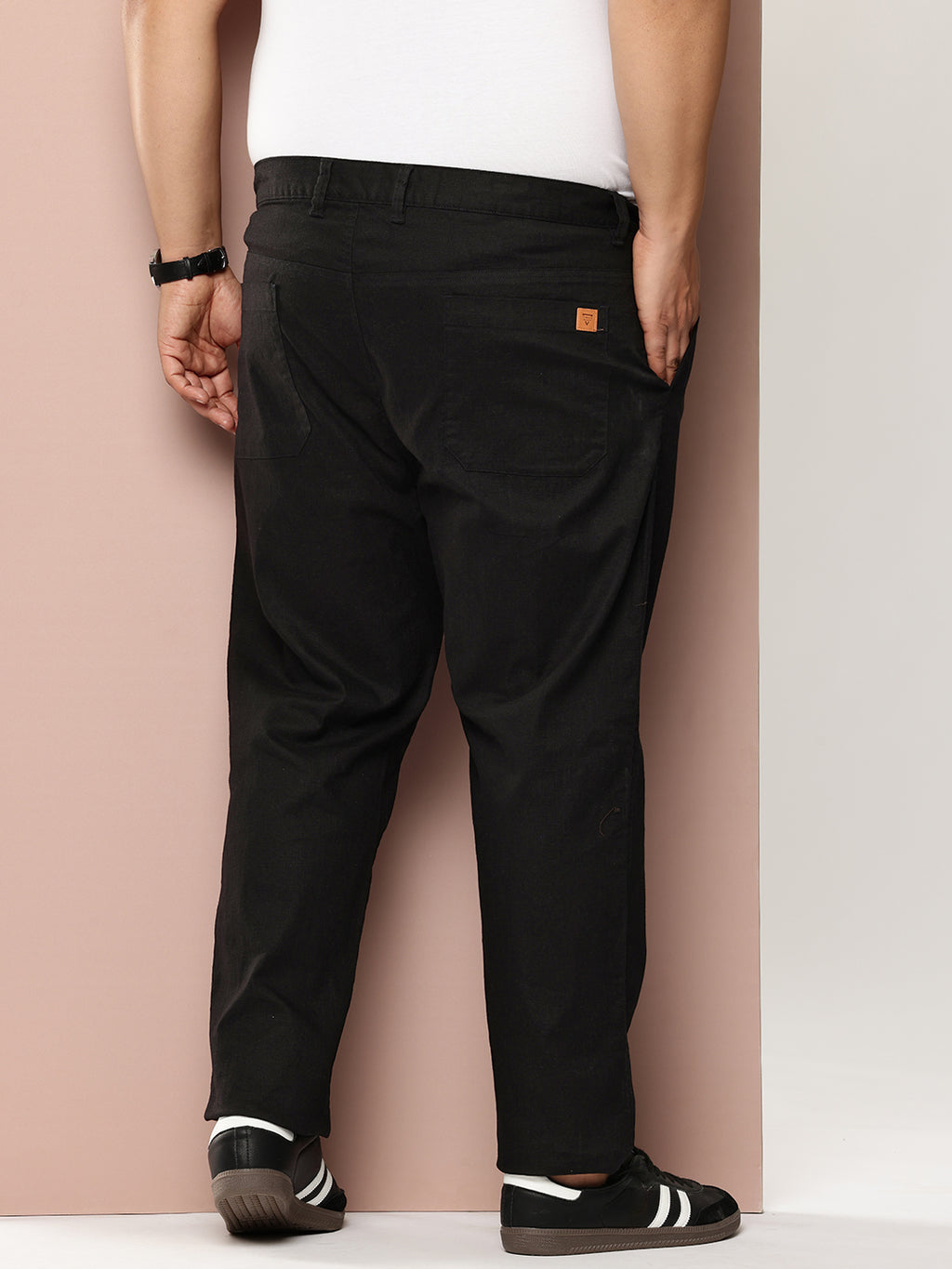 Thomas Scott Men Black Plus Size Mid-Rise Straight Fit Woven Chinos Trouser