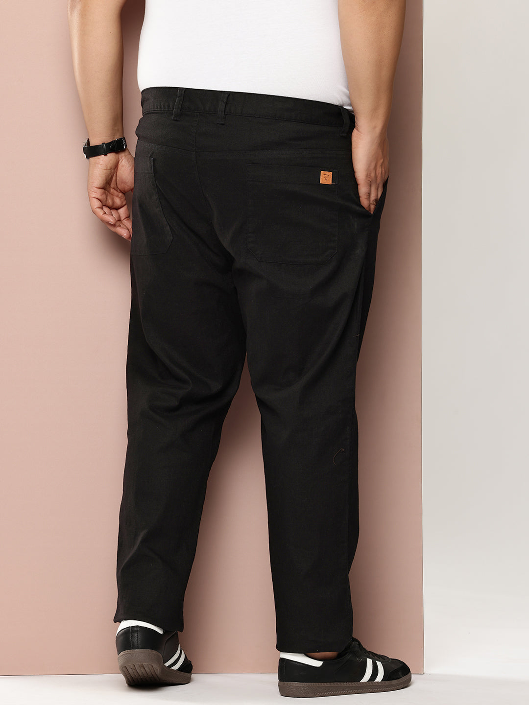 Thomas Scott Men Black Plus Size Mid-Rise Straight Fit Woven Chinos Trouser