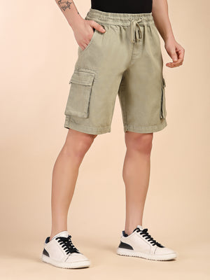 Thomas Scott Men Green Mid-Rise Straight Fit Above Knee Cotton Woven Cargo Shorts