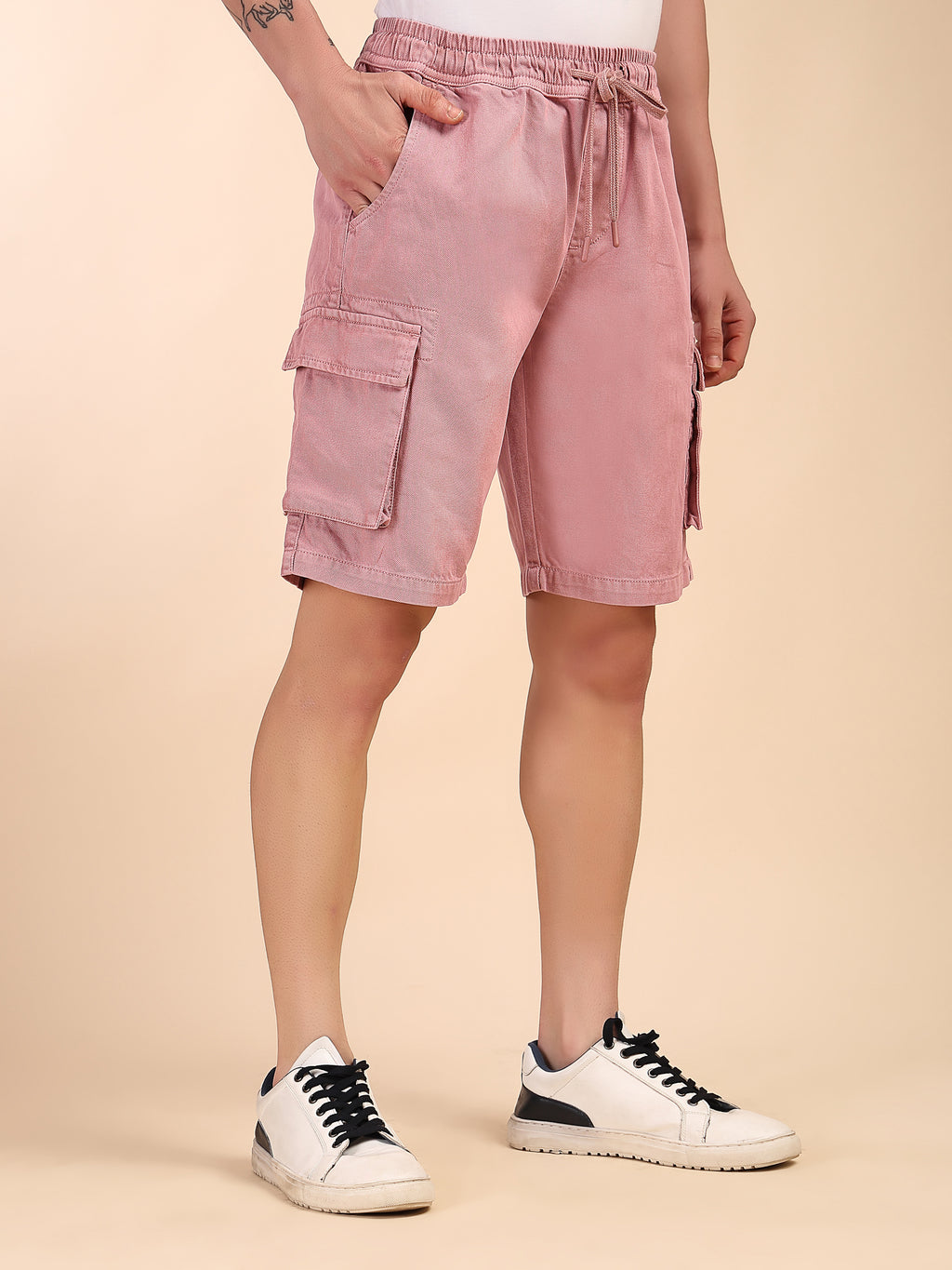 Thomas Scott Men Pink Mid-Rise Straight Fit Above Knee Cotton Woven Cargo Shorts