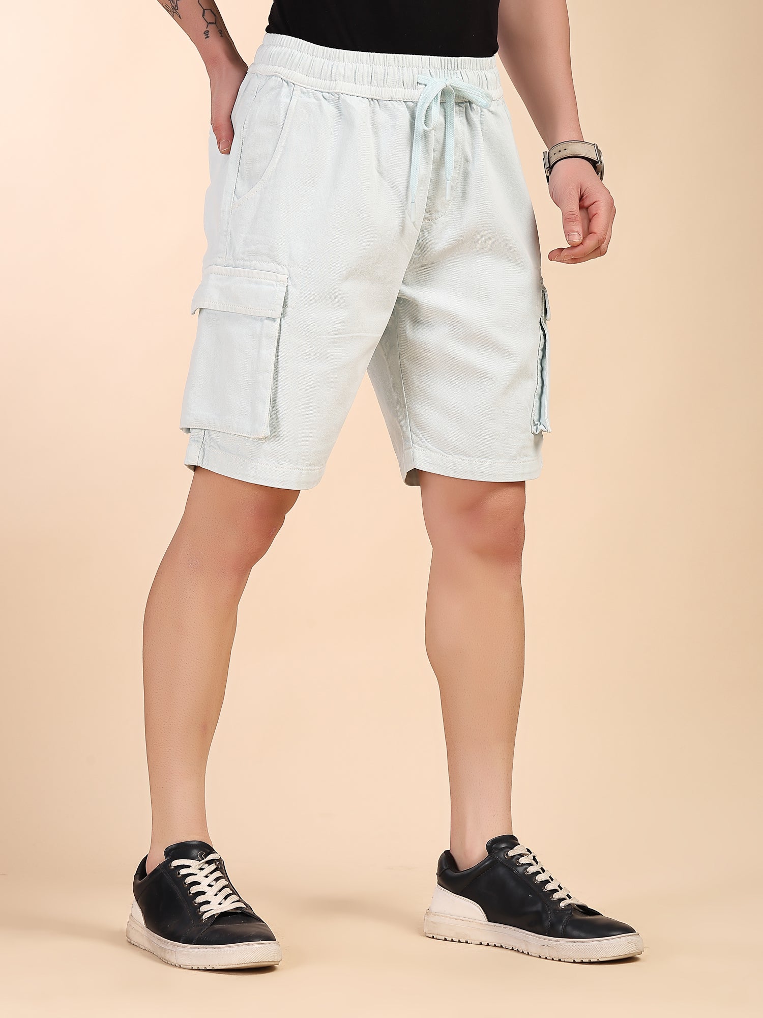 Thomas Scott Men Sky Blue Mid-Rise Straight Fit Above Knee Cotton Woven Cargo Shorts