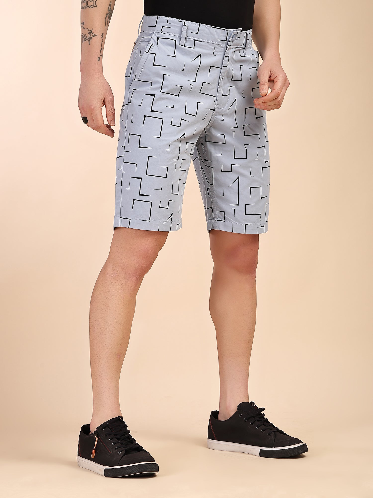 Thomas Scott Men Blue Mid-Rise Regular Fit Geometric Print Cotton Woven Chinos Shorts